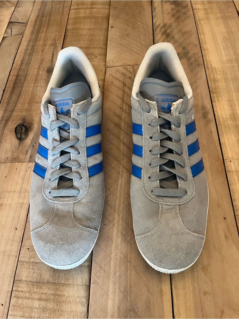 adidas Men's Gray Suede Sneakers with Blue Stripes